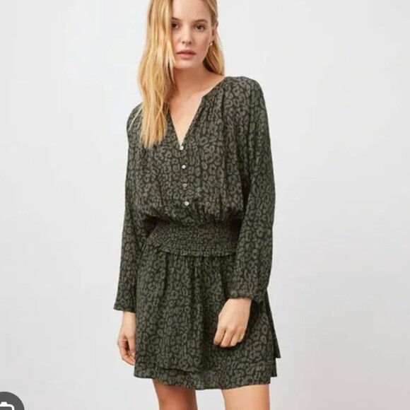 Rails Dress Womens Medium Green Olive Batik Cheetah Jasmine Long Sleeve Button - Picture 1 of 5